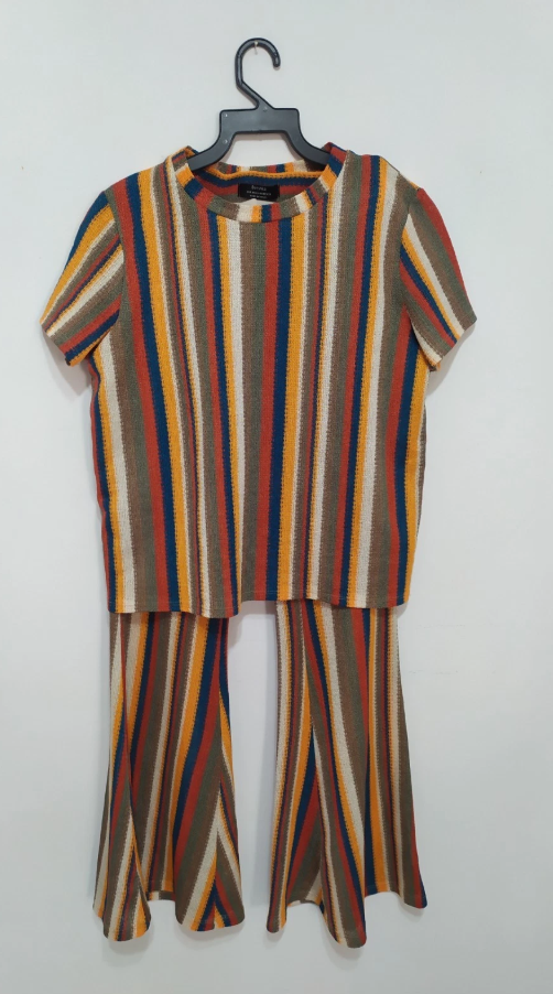 Bershka striped knit 2 piece set top and flared pants.Size M. Boho.